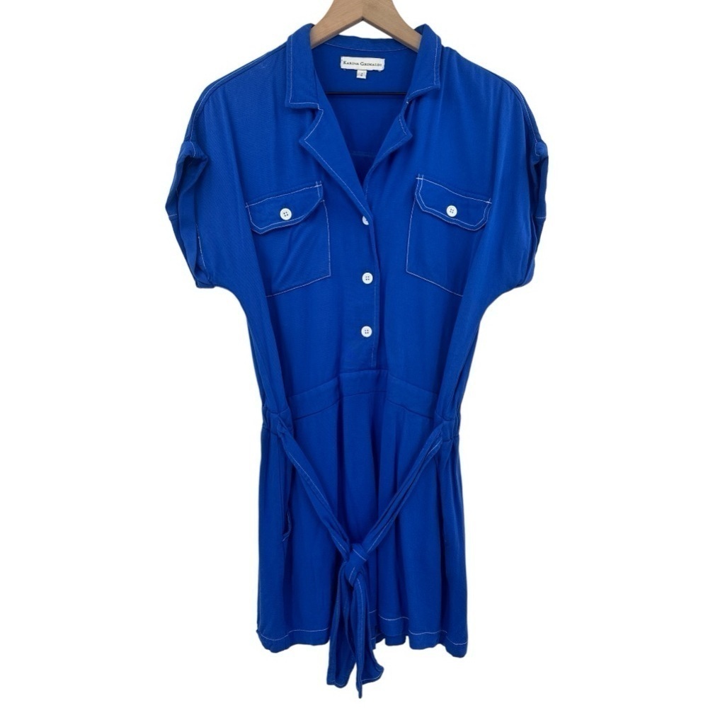 Karina Grimaldi Tencel Button Up Tie Waist Romper Jumpsuit - Blue - Size 4 - Picture 3 of 6